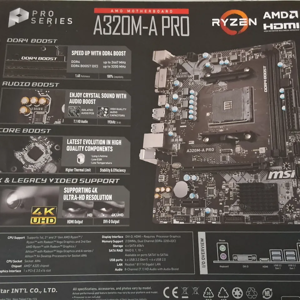 BOXED MSI A320M-A PRO AMD MOTHERBOARD