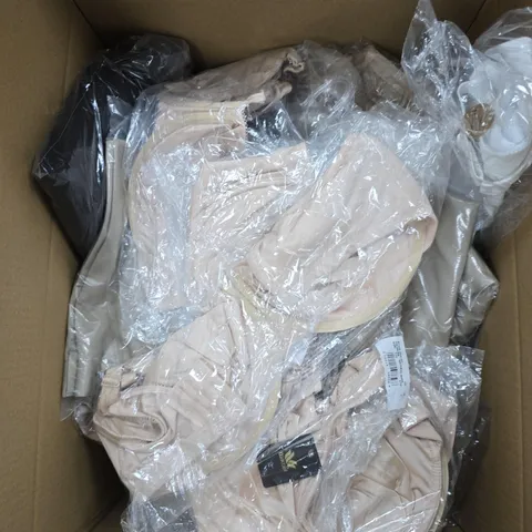 LARGE BOX OF ASSORTED ITEMS TO INCLUDE CLOTHING AND BOOKMARKS