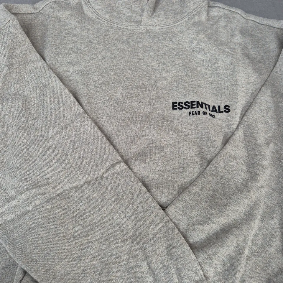 ESSENTIALS FEAR OF GOD LONG SLEEVE HOODIE IN GREY SIZE SMALL