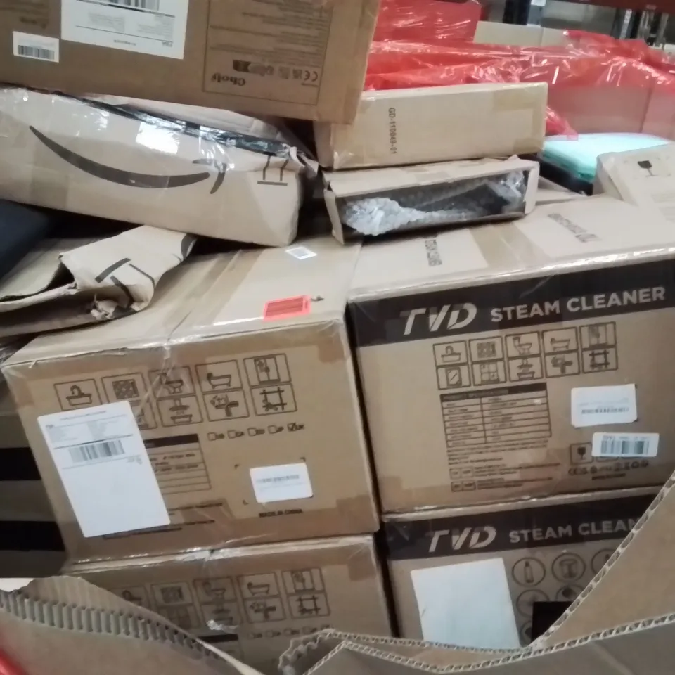 PALLET OF ASSORTED HOUSEHOLD GOODS AND PRODUCTS TO INCLUDE;STEAM CLEANER,AIR COOLER,DOG STAIRS