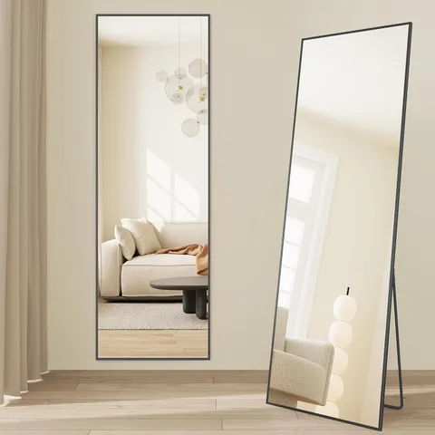 BOXED SONGMICS RECTANGLE FULL BODY FLOOR MIRROR WITH STAND, 160 X 50 CM, MATTE BLACK