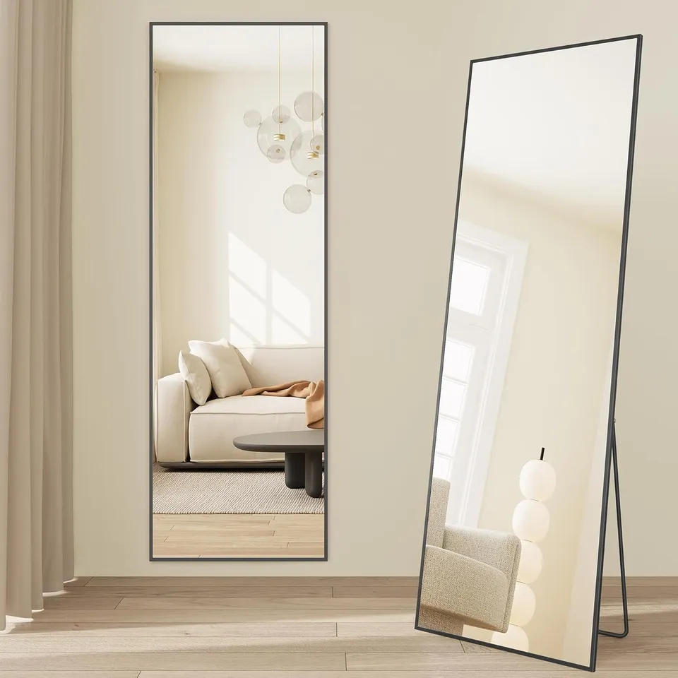 BOXED SONGMICS RECTANGLE FULL BODY FLOOR MIRROR WITH STAND, 160 X 50 CM, MATTE BLACK