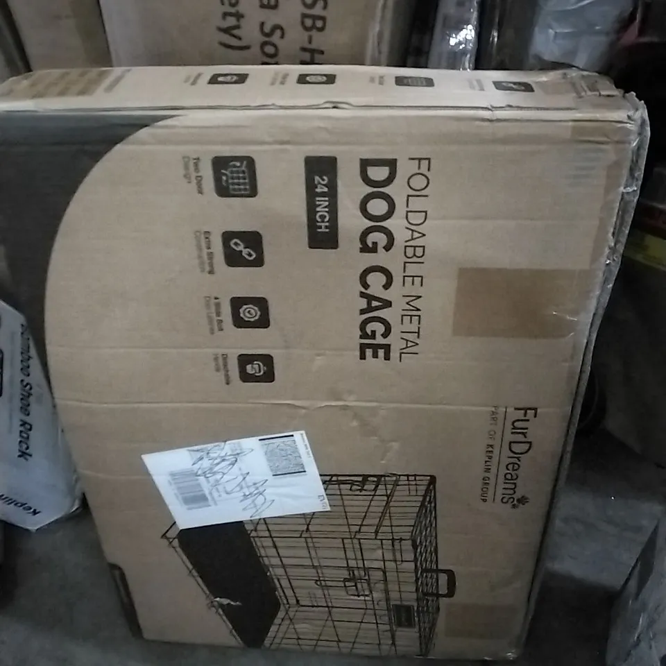 BOXED 24 INCH FOLDING METAL DOG CAGE