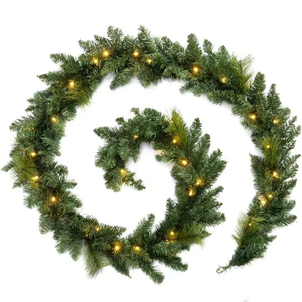 BOXED 270cm LIGHTED FAUX GARLAND WITH LIGHTS (1 BOX)