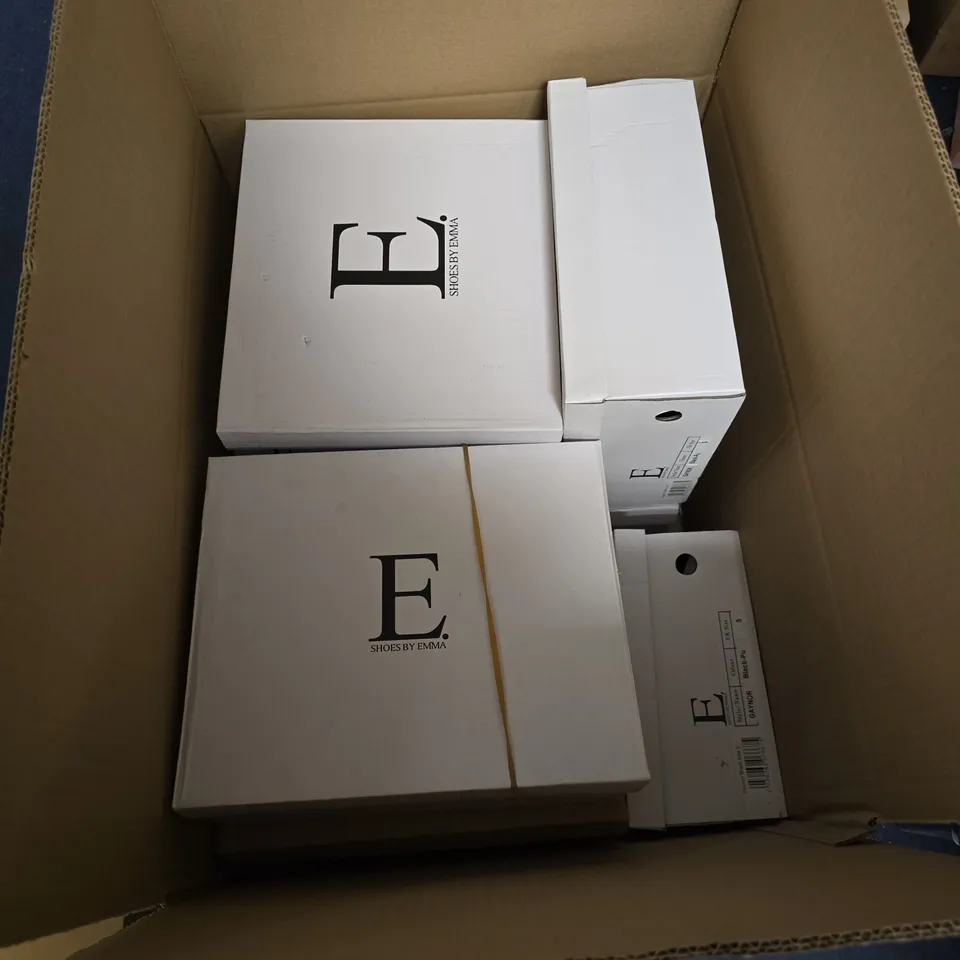 BOX OF APPROXIMATELY 11 ASSORTED PAIRS OF SHOES IN VARIOUS STLYES , COLOURS AND SIZES 
