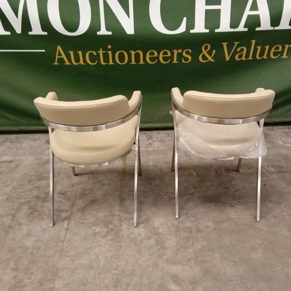 SET OF 2 QUALITY DESIGNER FREYA DINING CHAIRS, CREAM PU LEATHER