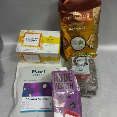 APPROXIMATELY 8 ASSORTED FOOD/DRINK PRODUCTS TO INCLUDE CHIA SEEDS, BROWN RICE MILK, PACT COFFEE ETC - COLLECTION ONLY