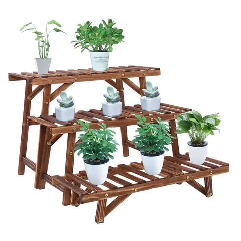 BOXED UNHO WOODEN PLANT LADDER STOOL