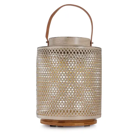ADOBE SOLAR METAL LANTERN LEATHER HANDLE WITH BAMBOO BASE WHITE