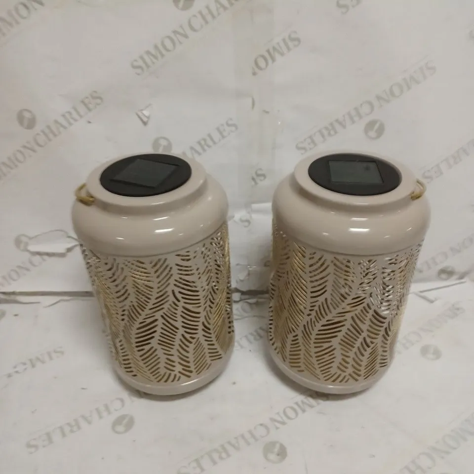 GARDEN REFLECTIONS SET OF 2 PATTERNED SOLAR LANTERNS, LEAF