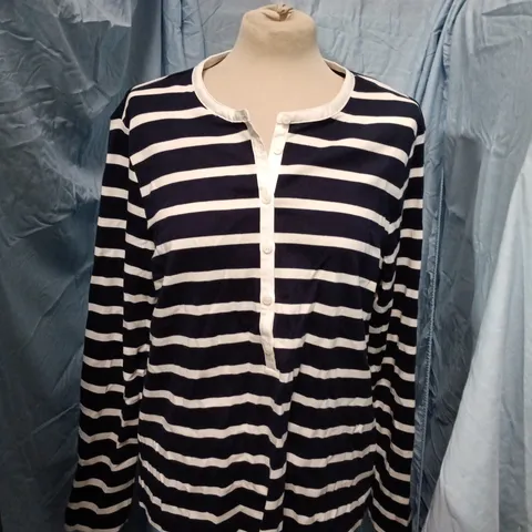 JAEGER STRIPED KNIT TOP – NAVY & WHITE, UK SIZE 20