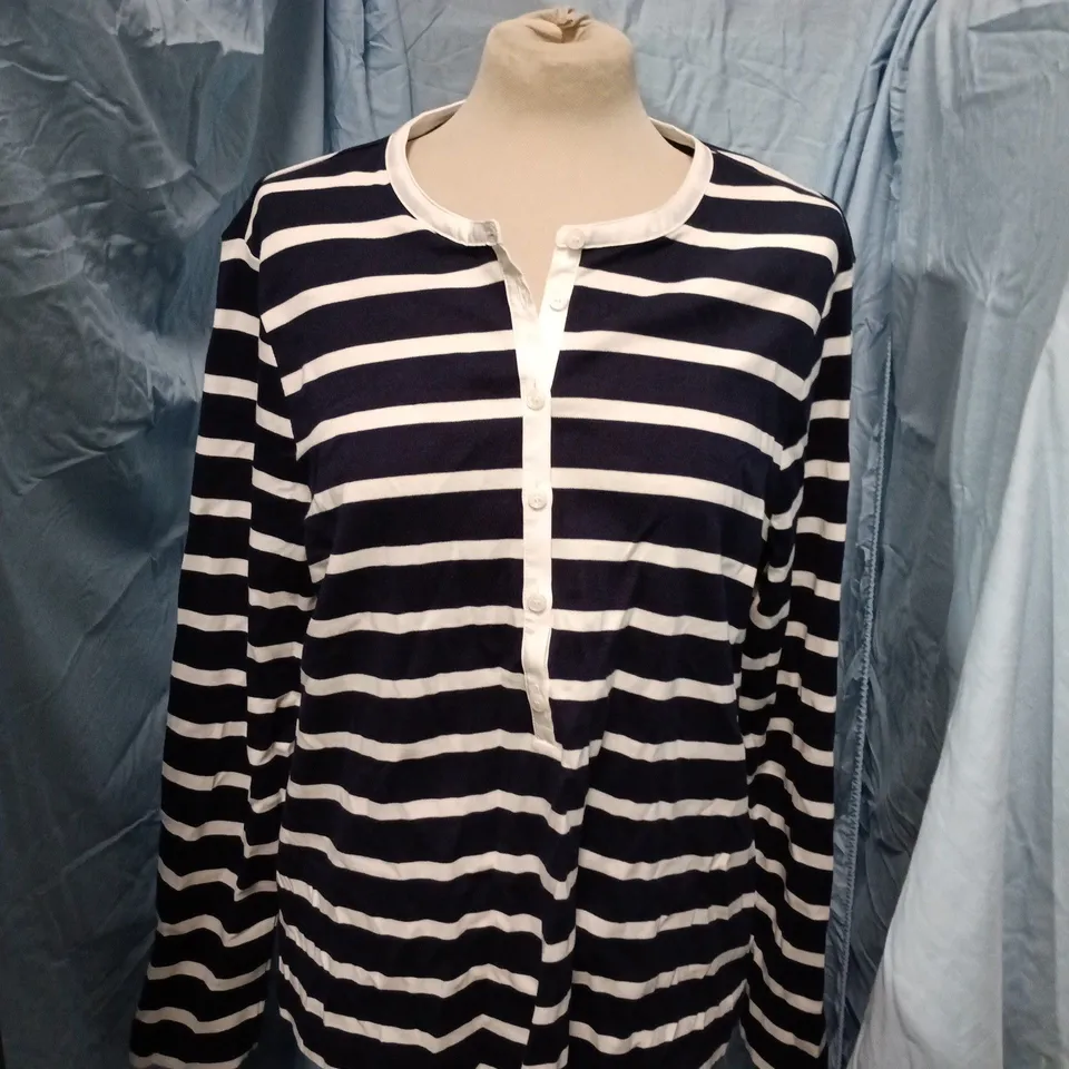 JAEGER STRIPED KNIT TOP – NAVY & WHITE, UK SIZE 20
