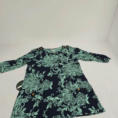 MUDFLOWER WOMEN'S FLORAL TOP – NAVY WITH MINT PRINT, UK 10
