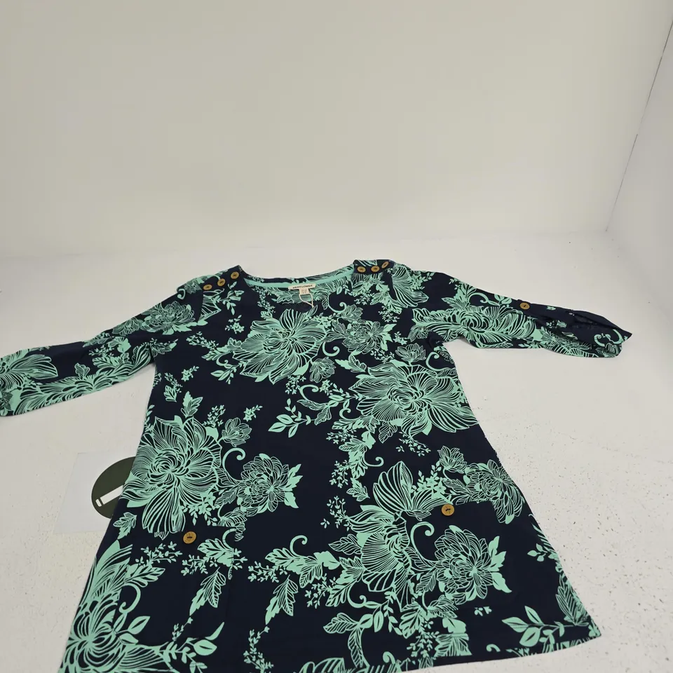 MUDFLOWER WOMEN'S FLORAL TOP – NAVY WITH MINT PRINT, UK 10