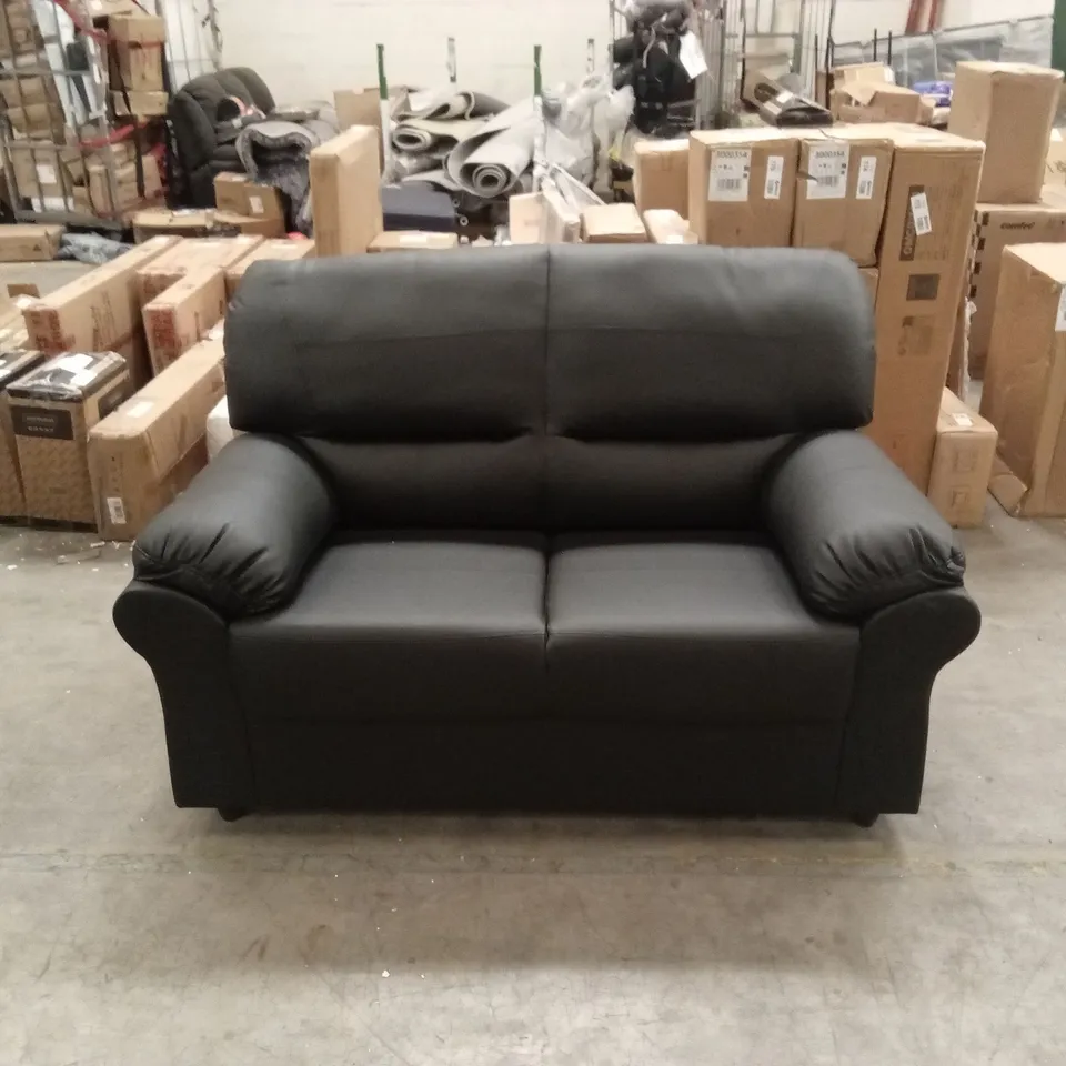 ORCHARD LANE 2 SEATER FAUX LEATHER SOFA - BLACK