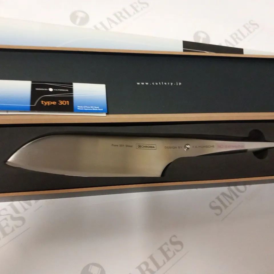 BRAND NEW BOXED CHROMA 7.25" PROFESSIONAL SANTOKU KNIFE - ALL METAL P02 TYPE 301 WITH GIFT BOX - DESIGNED BY F.A PORSCHE