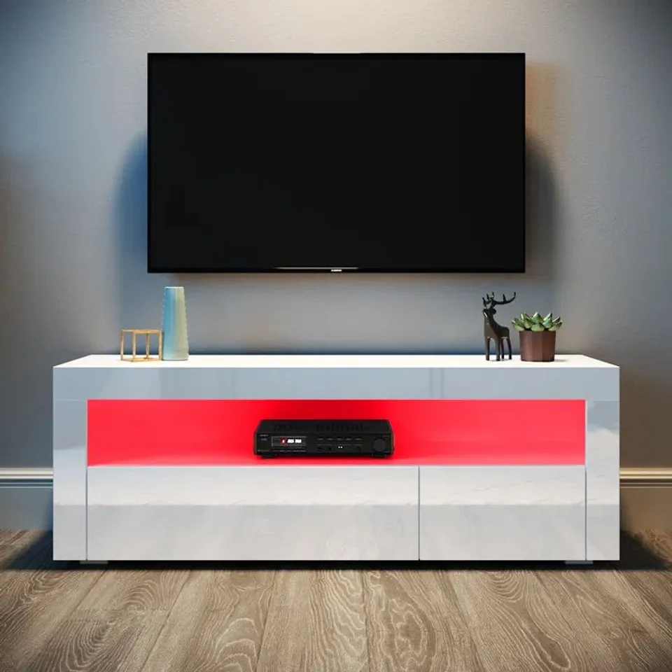 BOXED BIRDSALL TV STAND FOR TVS UP TO 47", TV CABINET WITH LED LIGHTS - WHITE (1 BOX)