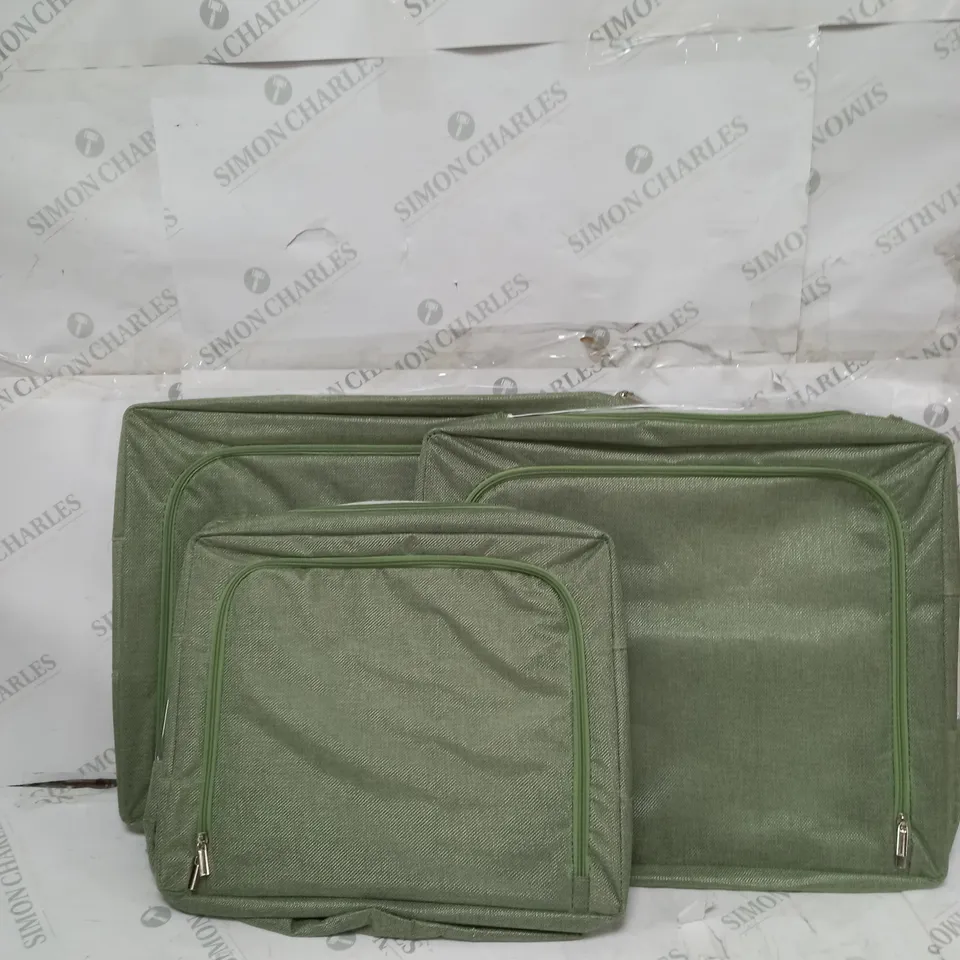 PERIEA SET OF LINEN LOOK COLLAPSIBLE STORAGE BOXES - SAGE GREEN