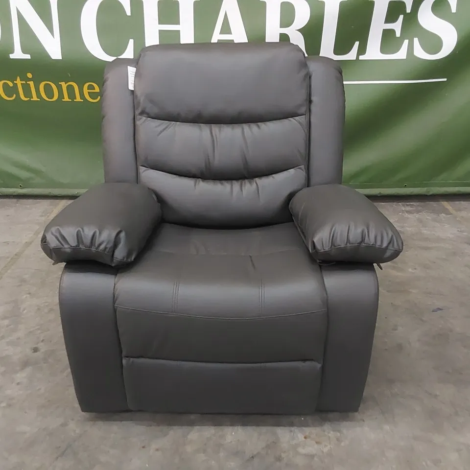 QUALITY DESIGNER FAUX LEATHER MANUAL RECLINER ARMCHAIR - GREY