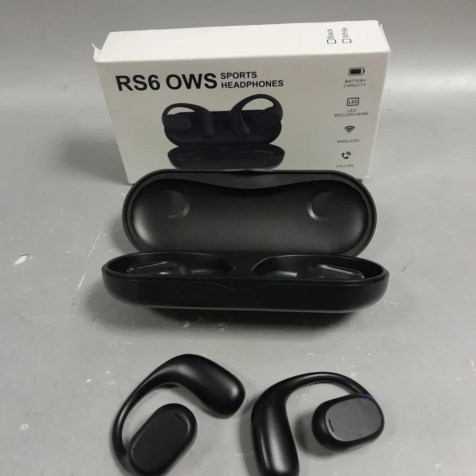 BOXED RS6 OWS WIRELESS SPORTS EARPHONES IN BLACK 