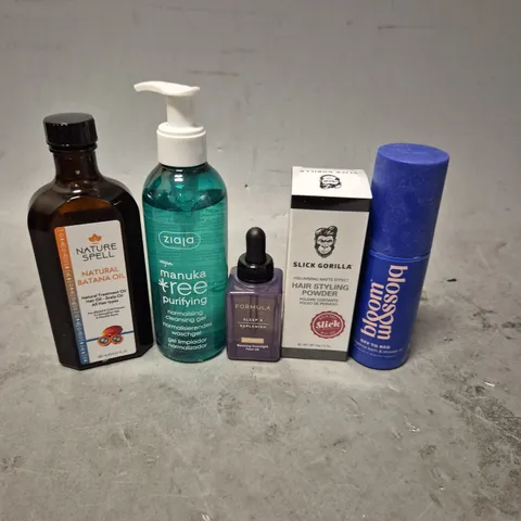 APPROXIMATELY 20 HEALTH AND BEAUTY PRODUCTS TO INCLUDE NATURE SPELL HAIR/SCALP OIL, SLICK GORILLA HAIR STYLING POWDER AND FORMULA OVERNIGHT FACE OIL