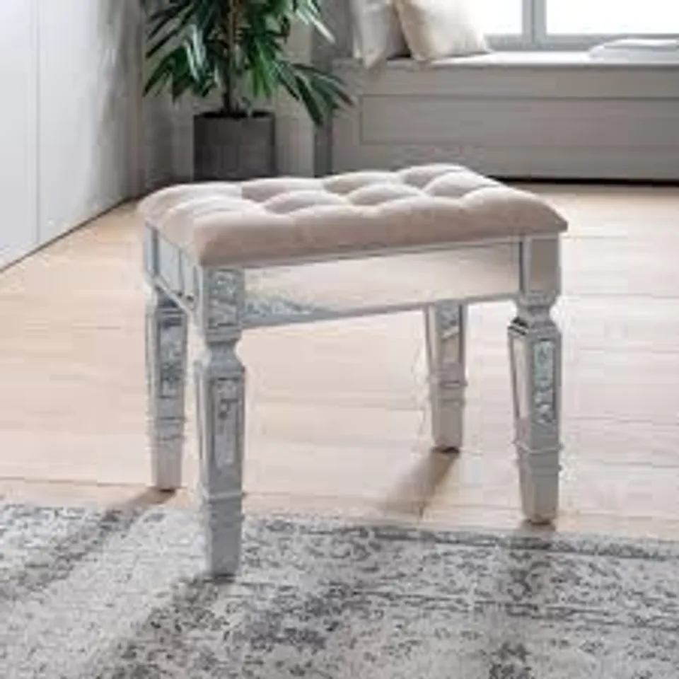 BRAND NEW HOMESDIRECT365 GREY MIRRORED BUTTON PRESSED STOOL