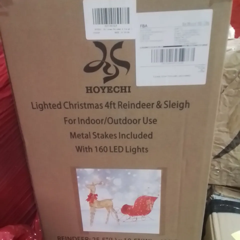 PALLET CONTAINING LARGE QUANTITY OF BOXED LIGHTED CHRISTMAS 4FT REINDEER & SLEIGH SETS, EXERCISE MACHINES ECT.