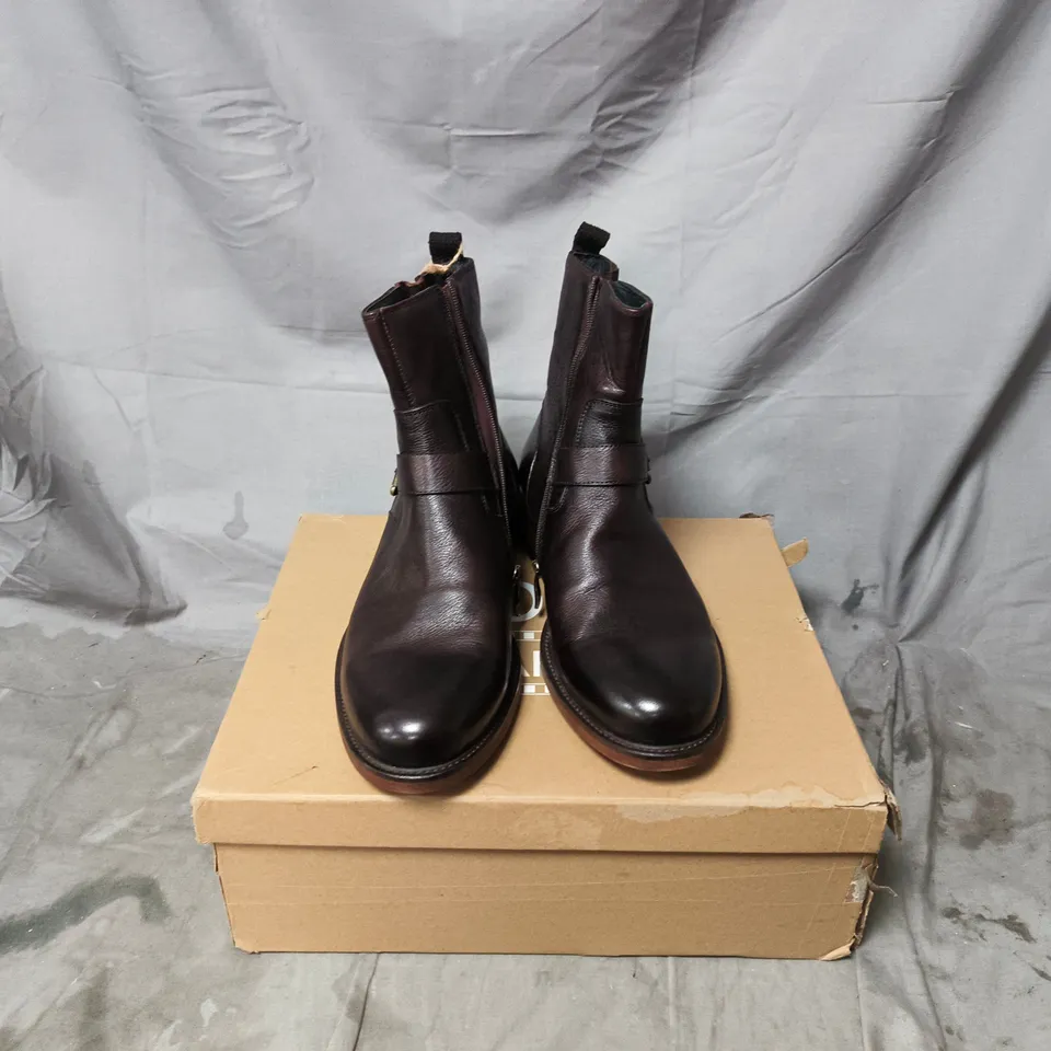 BOXED PAIR OF SOLE CRAFTED OILERBN BOOTS IN BROWN - SIZE 9