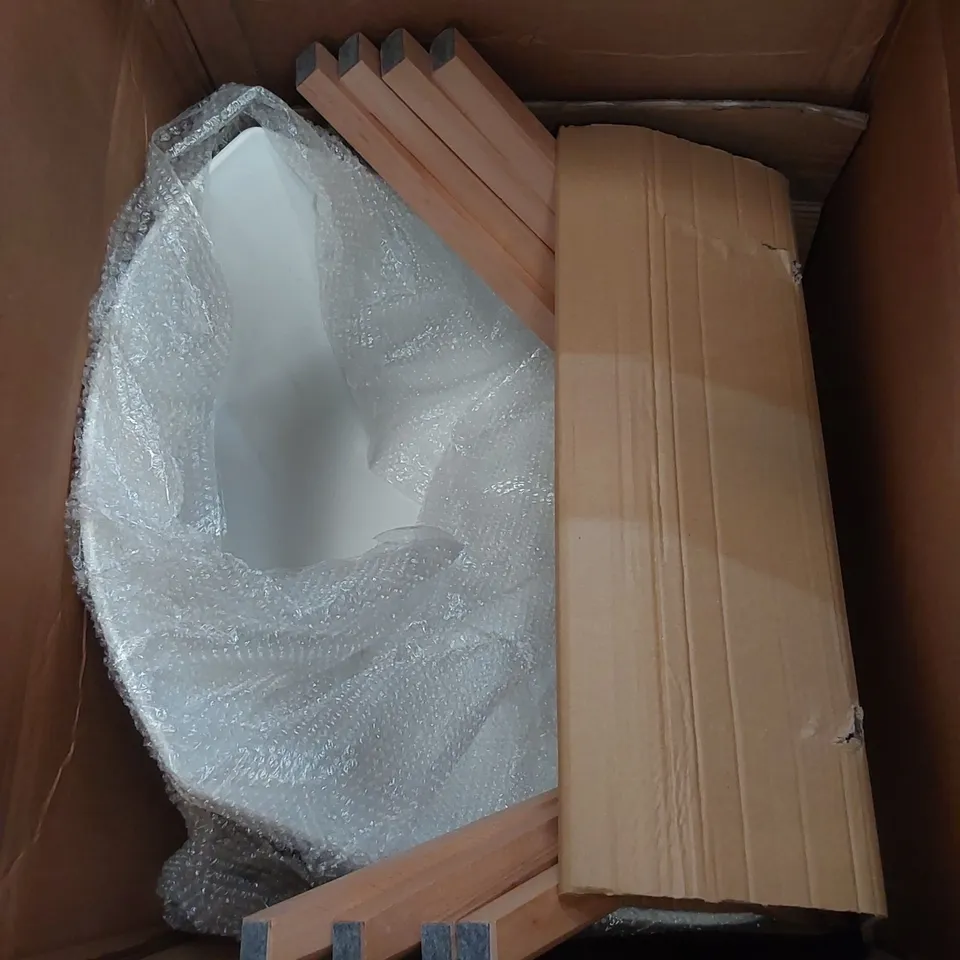 BOXED DESIGNER SET OF 2 DINING TABLE CHAIRS - WHITE PLASTIC/OAK LEGS (1 BOX)