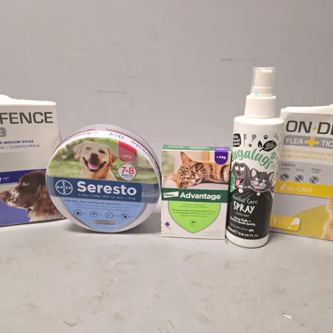 BOX OF APPROXIMATELY 15 ASSORTED PET ITEMS TO INCLUDE - ON DEFENCE FLEA TICK , BUGALUGS DENTAL CARE SPRAY , ELANCO ADVANTAGE ETC