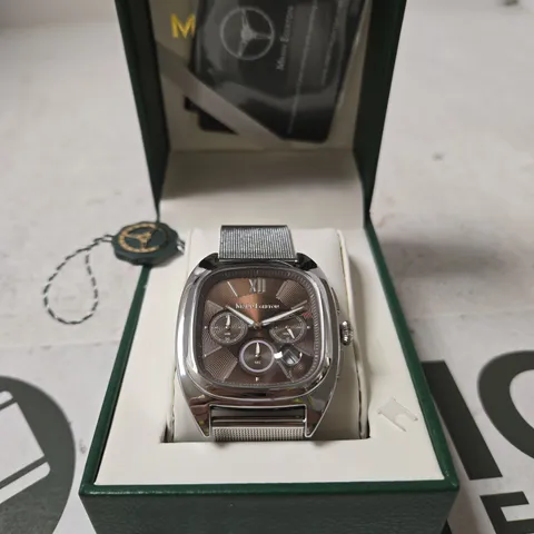 MANN EGERTON STAINLESS STEEL MESH CHRONOGRAPH WRISTWATCH – BROWN DIAL