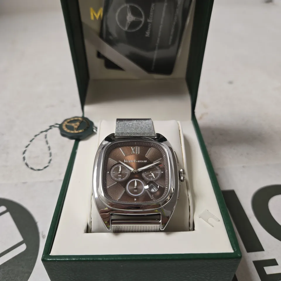 MANN EGERTON STAINLESS STEEL MESH CHRONOGRAPH WRISTWATCH – BROWN DIAL