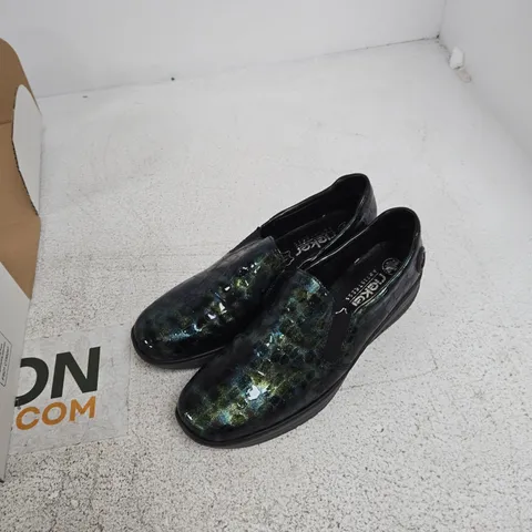 RIEKER ANTISTRESS SLIP-ON SHOES – BLACK MULTICOLOUR PATTERN UK 7