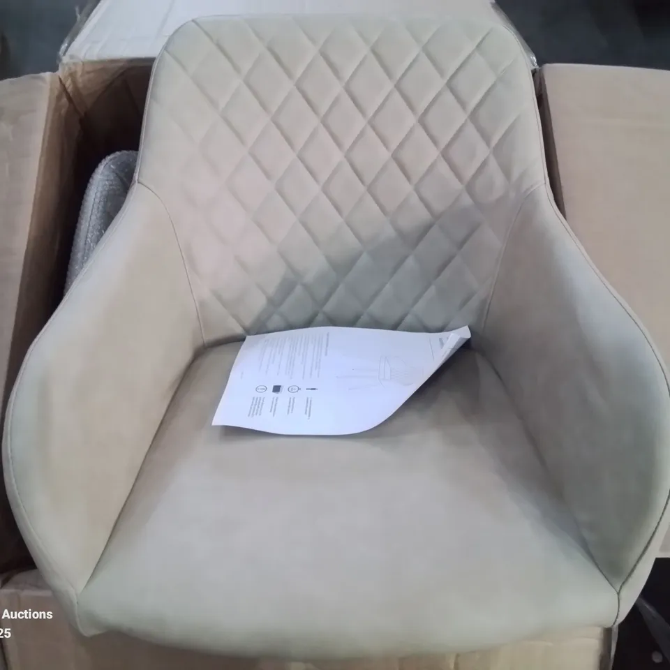 BOXED PAIR OF BEIGE FABRIC DINING CHAIRS