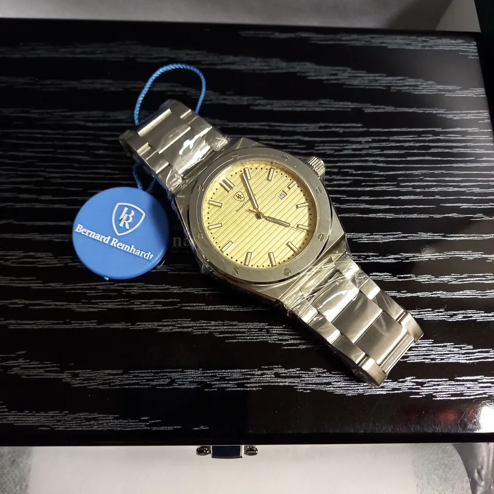 BOXED BERNARD REINHARDT STAINESS STEEL GOLD FACE WATCH