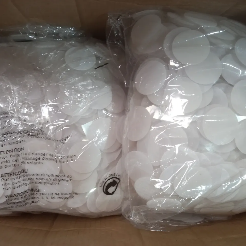 BOX OF APPROXIMATELY 10,000 CUSTOM 54MM RUBBER ADHESIVE HOOK DOTS IN WHITE