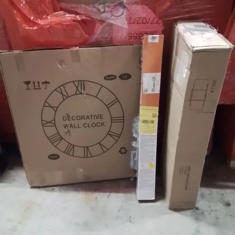 PALLET OF ASSORTED HOUSEHOLD GOODS AND PRODUCTS TO INCLUDE;WALL CLOCK,RETRACTABLE SAFETY GATE,LED FLOOD LIGHT