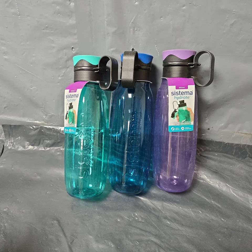 BOXED SET OF 6 SISTEMA HYDRATE 650ML TRITAN TRAVERSE BOTTLES IN VARIOUS COLOURS