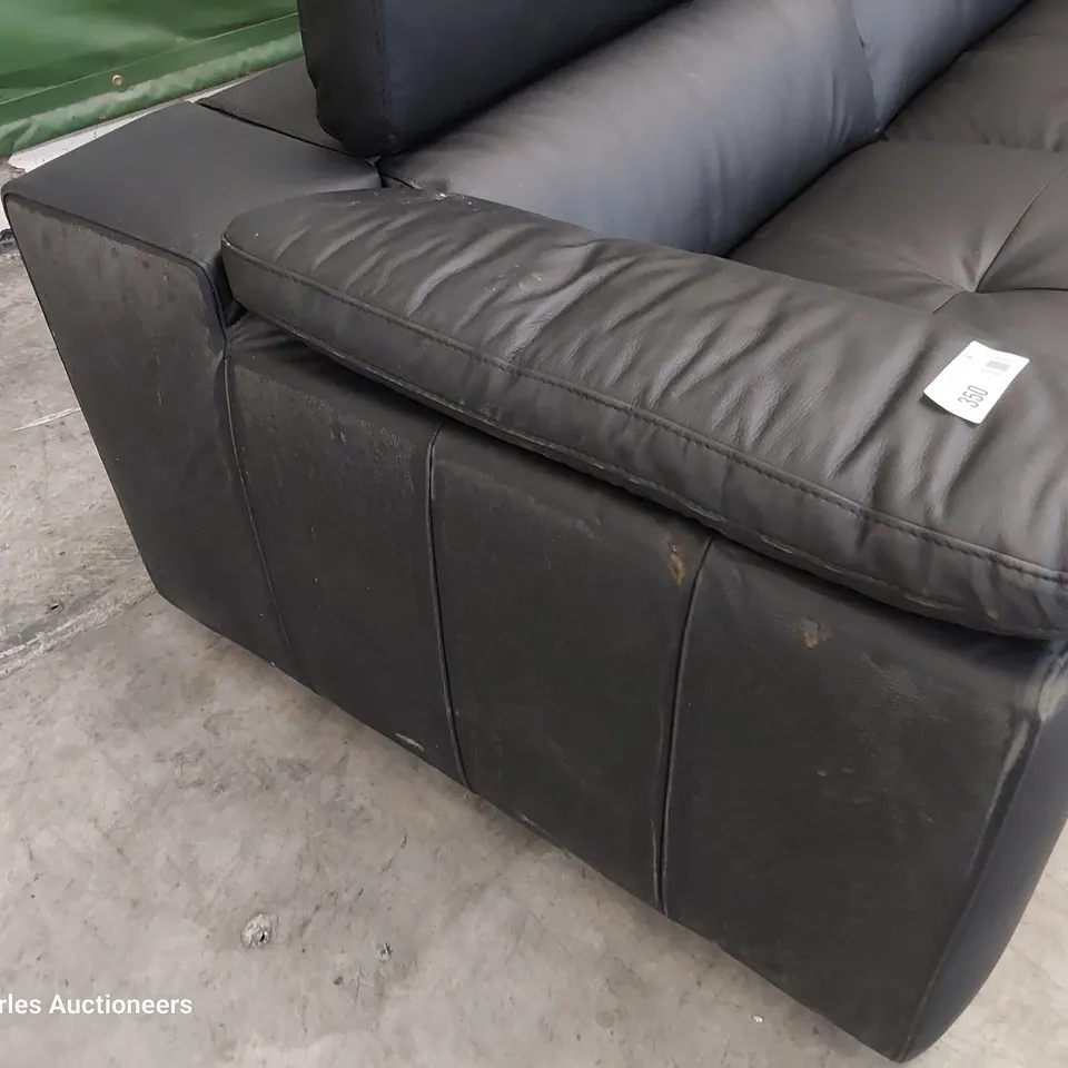 DESIGNER ITALIAN STYLE THREE SEATER SOFA WITH ADJUSTABLE HEADRESTS BLACK LEATHER 