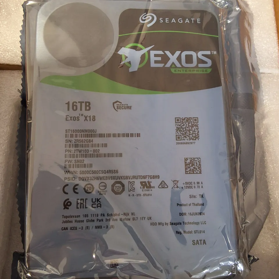 SEALED SEAGATE 16TB EXOS X18 HARD DRIVE - ST16000NM000J