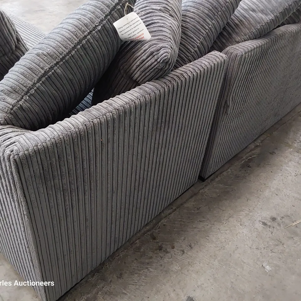 DESIGNER CORNER GROUP WITH SCATTER CUSHIONS GREY JUMBO CHORD 