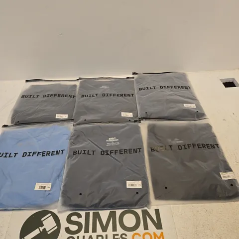 SET OF APPROXIMATELY 20 ASSORTED BUILT DIFFERENT T-SHIRTS/SHIRTS IN VARIOUS COLOURS AND SIZES