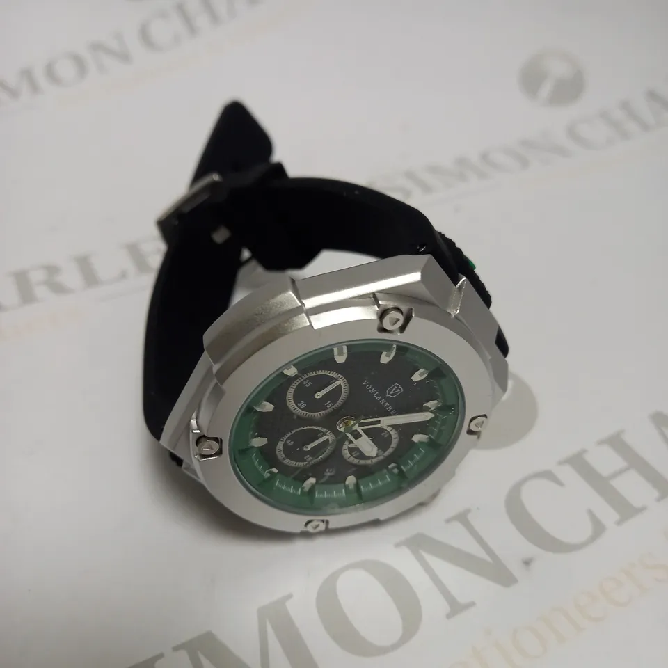 MENS VONLANTHEN CHRONOGRAPH WATCH – TEXTURED DIAL – 3ATM WATER RESISTANT – BLACK RUBBER STRAP