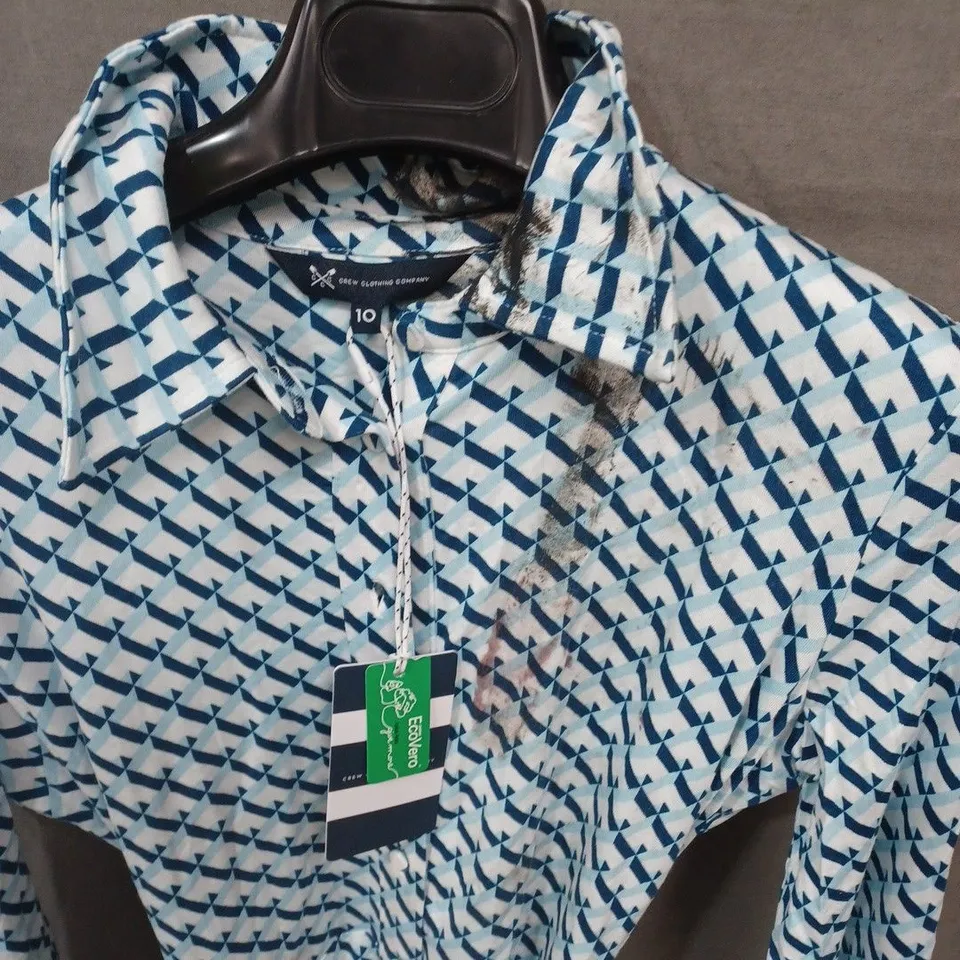 Crew Clothing Emma Jersey Shirt Dress – Blue Geometric Print – UK 10