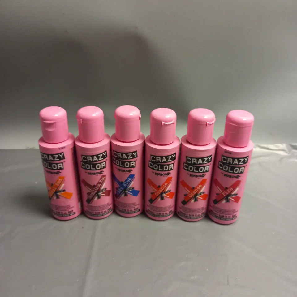 LOT OF 6 BOTTLES OF CRAZY COLOR SEMI-PERMANENT HAIR COLOUR CREAM VARIOUS COLOURS 100ML