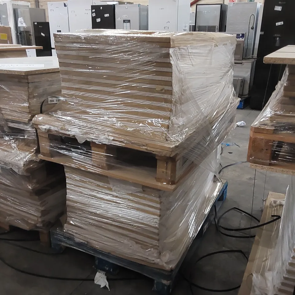 PALLET OF APPROXIMATELY BRAND NEW CANTERBURY LISSA OAK KITCHENS/BEDROOM REPLACEMENT CABINET DOOR/DRAWER/END PANELS IN ASSORTED SIZES TO INCLUDE;