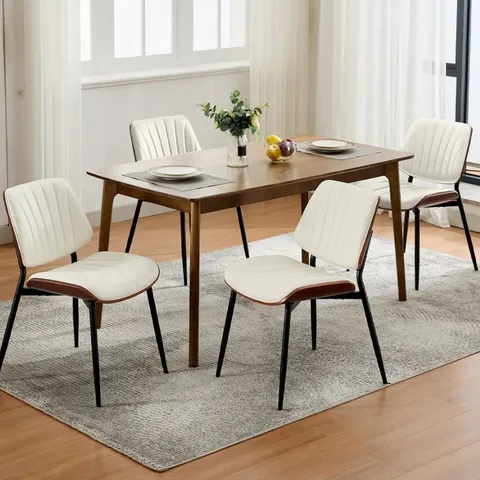 BOXED GARVEE SET OF 2 MID-CENTURY PU LEATHER DINING CHAIRS UPHOLSTERED ACCENT CHAIRS WITH METAL LEGS, WHITE
