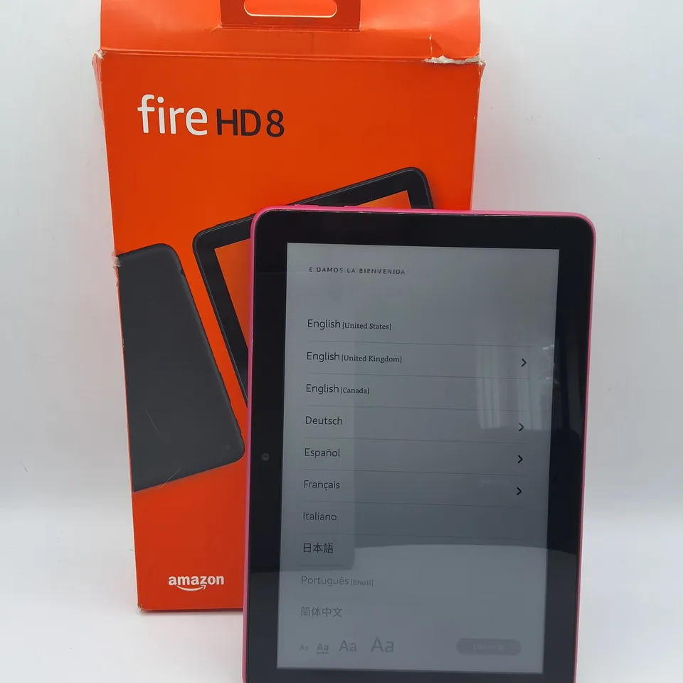 BOXED AMAZON FIRE HD8 3/32GB TABLET IN HIBISCUS