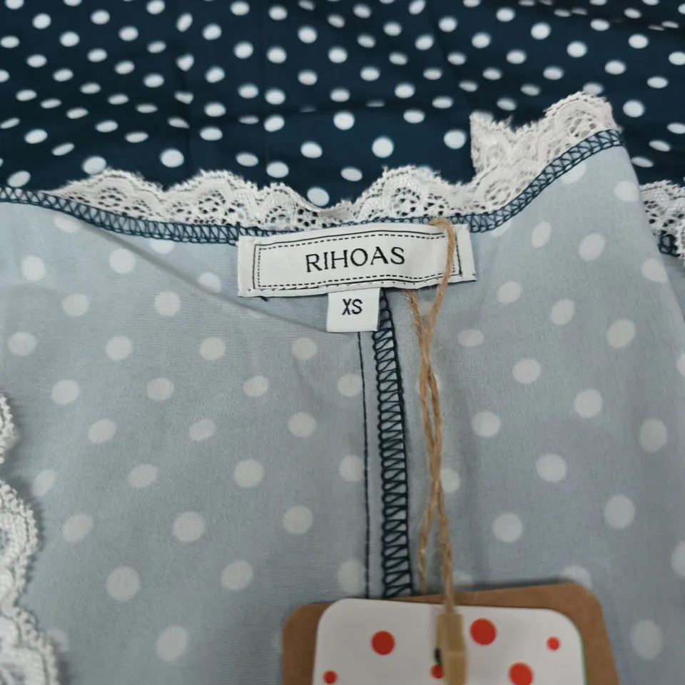 RIHOAS NAVY BLUE POLKA DOT DRESS – XS
