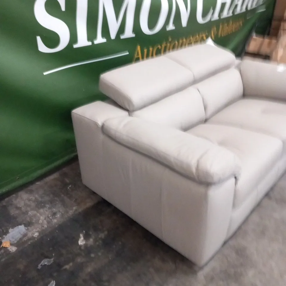 DESIGNER CLAY FAUX  LEATHER TWO SEATER SOFA WITH SQUARE PANEL DETAIL AND ADJUSTABLE HEADRESTS